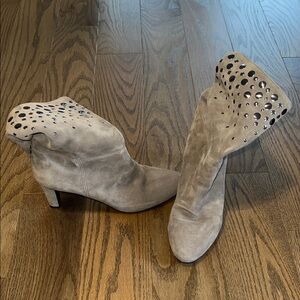 Suede Studded Ankle Boots - Light Taupe Size 38